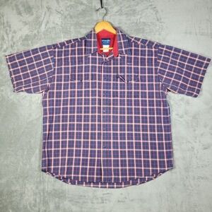Wrangler Western Shirt Mens 2XL Pearl Snap Blue Red Plaid Pockets Cowboy Casual